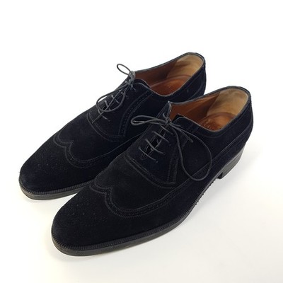 A. Testoni Oxford Schuhe Herren Gr. EU 44,5 UK 10 Schwarz Velours Brogue Wingtip