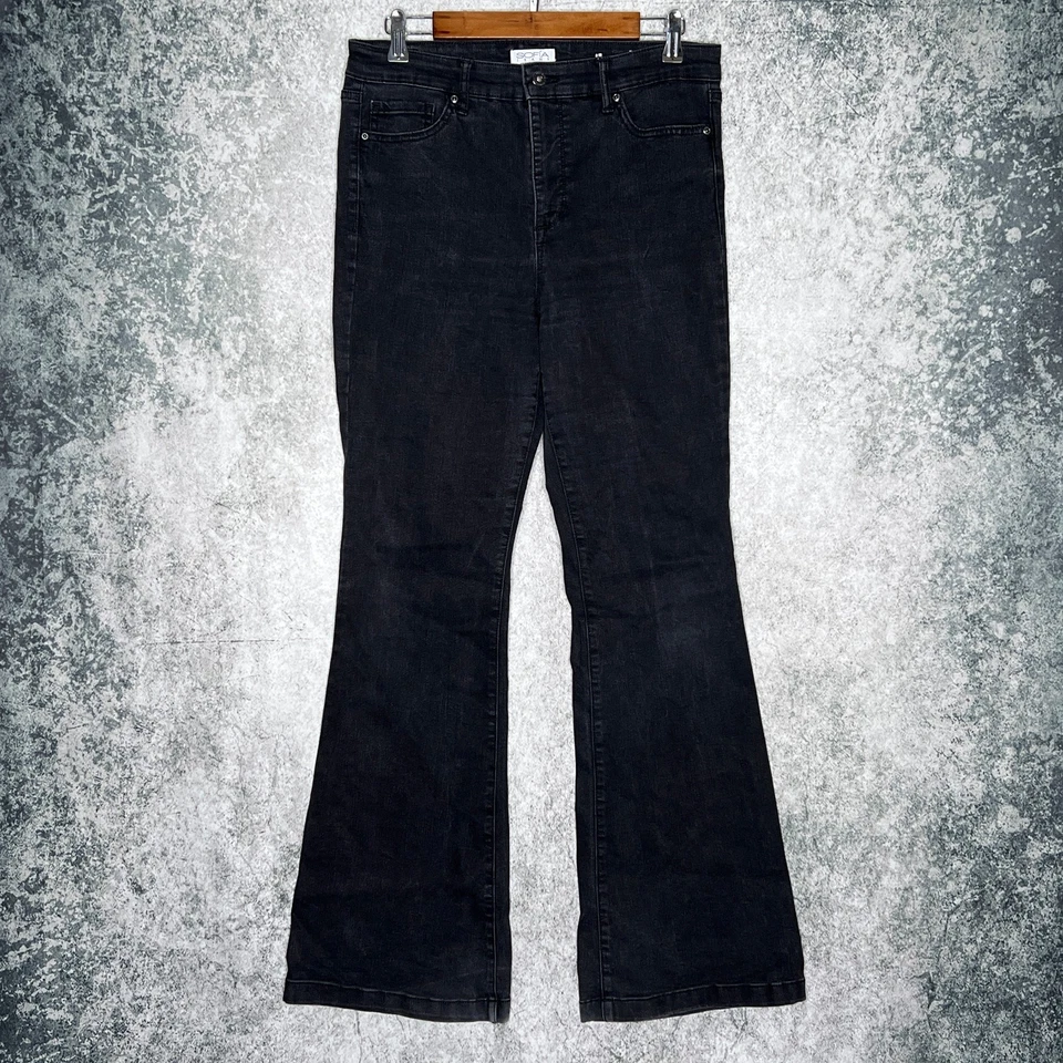 Sofia Vergara womens slimming high rise flare jeans size 8 stretch black - Image 2 of 4