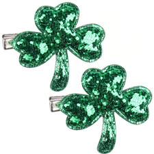 St. Patrick's Day Shamrock Hair Clips - Green Glitter Clover Pins 2 Pack 