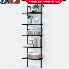 Multifunctional Wall Mounted Ladder Shelf Durable 5 Tier Bookcase Home Decor New