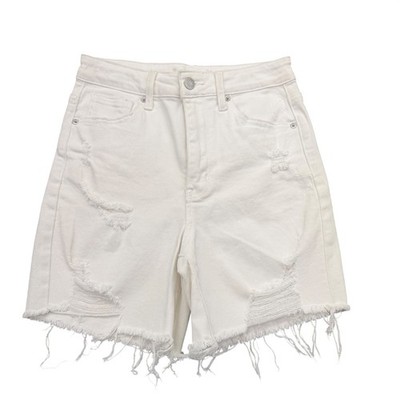 Risen High Rise Denim Jeans Shorts Women S Distressed Raw Hem