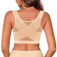 Posture Corrector Bra Women's Front Closure Full Coverage Bra Wireless Back S...