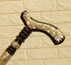 Handmade Mother of Pearl Inlaid Ebony Walking Cane – Collector Wooden Stick 35"