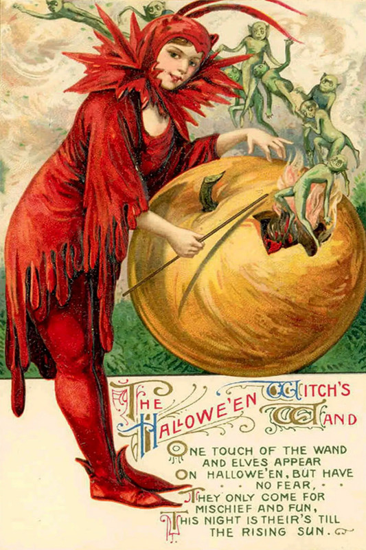Happy Halloween  SPOOKY Vintage Reproduction Postcard  6" X 4" h10