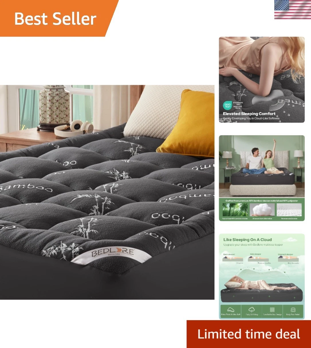 Queen Mattress Topper Viscose from Bamboo Thick Pillow Top 6-18 Inches