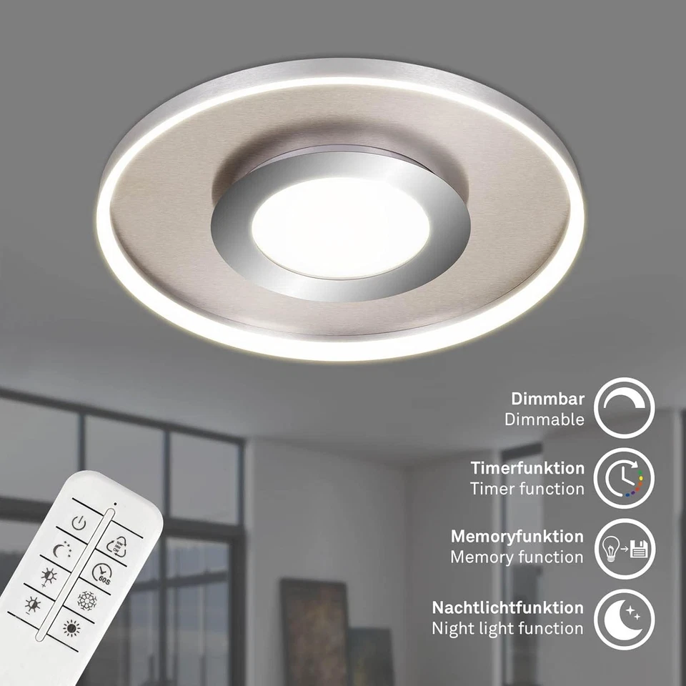 LED Deckenleuchte Nickel Chrom matt Ø50cm 25W 3000lm CCT dimmbar Fernbedienung - Bild 2 von 4