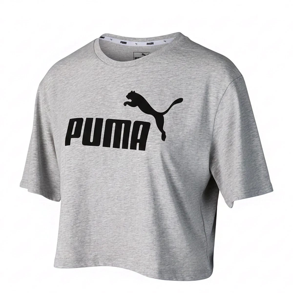 PUMA Womens Crop T Shirt Size 14 Grey Cotton Jersey Relaxed Fit