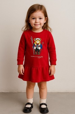 Ralph Lauren Polo Bear Ski Sweater Dress Red Girls 18M   Long Sleeve Knit