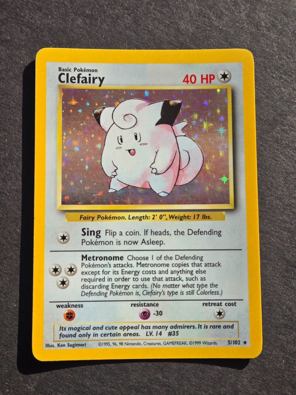 Pokemon CLEFAIRY 5/102 - BASE SET UNLIMITED HOLO RARE - LP/NEAR MINT
