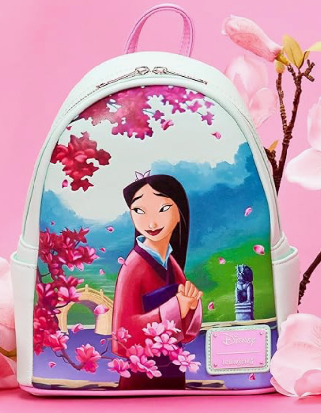 Mini Mochila Loungefly Disney Princesa Mulan 25 Aniversario Escena Flor Nueva con Etiquetas
