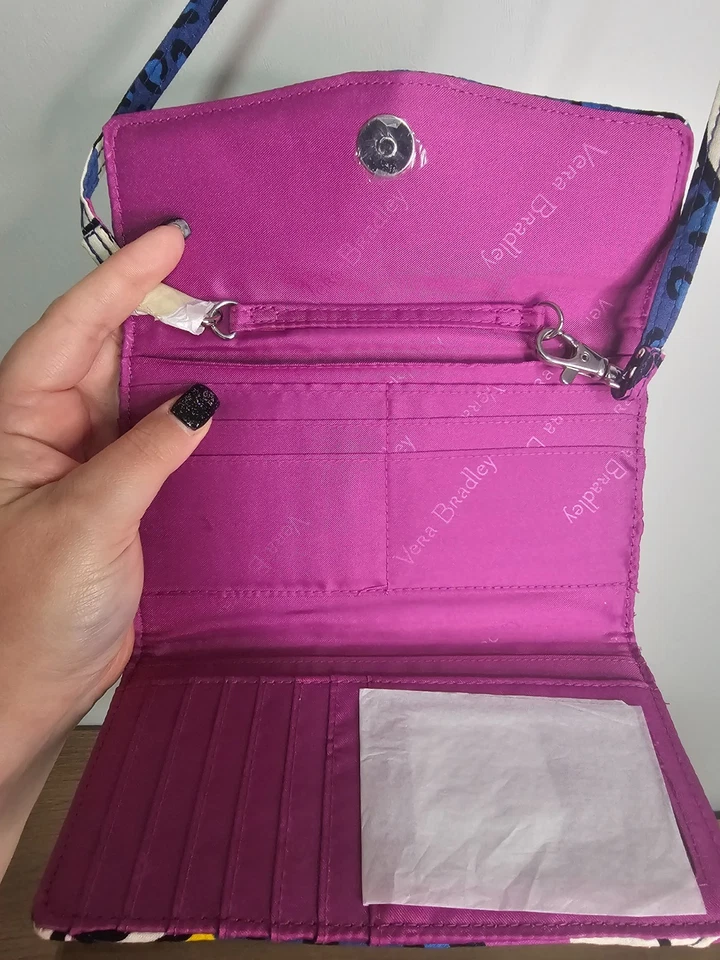Cartera sin asas Vera Bradley africana violeta triple pliegue con correa bandolera cartera Foto 4 de 4