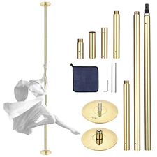 Xcceries 10 FT Spinning Static Dancing Pole Kit w/ Extensions Fitness Dance Gold