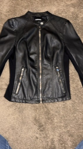 Express Biker Jacket Women's S Black Lined Leather Long Sleeve Full Zip Pockets