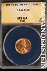 1947-S Lincoln Wheat Cent - ANACS MS 64 Red - Scarce  No Reserve  #SLK679