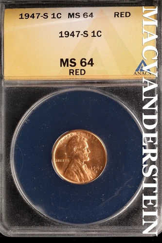 1947-S Lincoln Wheat Cent - ANACS MS 64 Red - Scarce  No Reserve  #SLK679