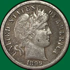 1899 Barber Dime Choice Very Fine VF+ Coin #38125