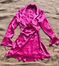 ZARA Hot Pink Satin Cut-Out Tummy Mini Dress | Barbiecore Partycore S