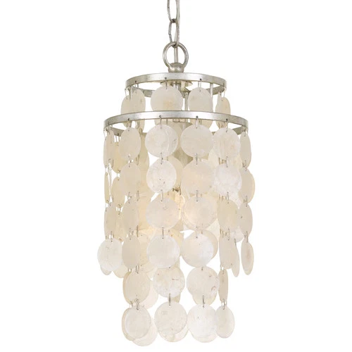 Brielle 15" Mini Chandelier in Antique Silver with Capiz shell Crystals - Picture 1 of 5