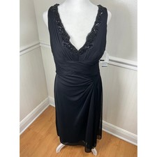 Alex Evenings Beaded V Neck Sleeveless Ruched Midi Dress Evening Women Size 10P