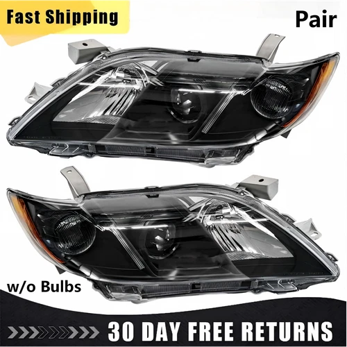 Pair Black Headlights For 2007 2008 2009 Toyota Camry Headlamp Driver&Passenger