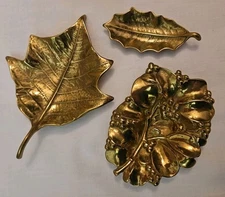 Set 3 Vintage Brass Virginia Metalcrafters Signed 1948 1956 Christmas Leaves 