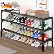 Long Shoe Rack - 3 Tier Shoe Organizer for Closet, Entryway, Garage - Stackable