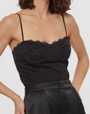 $220 Cami NYC Women's Black Darlene Lace Corset Cami Tank Top Size X-Small