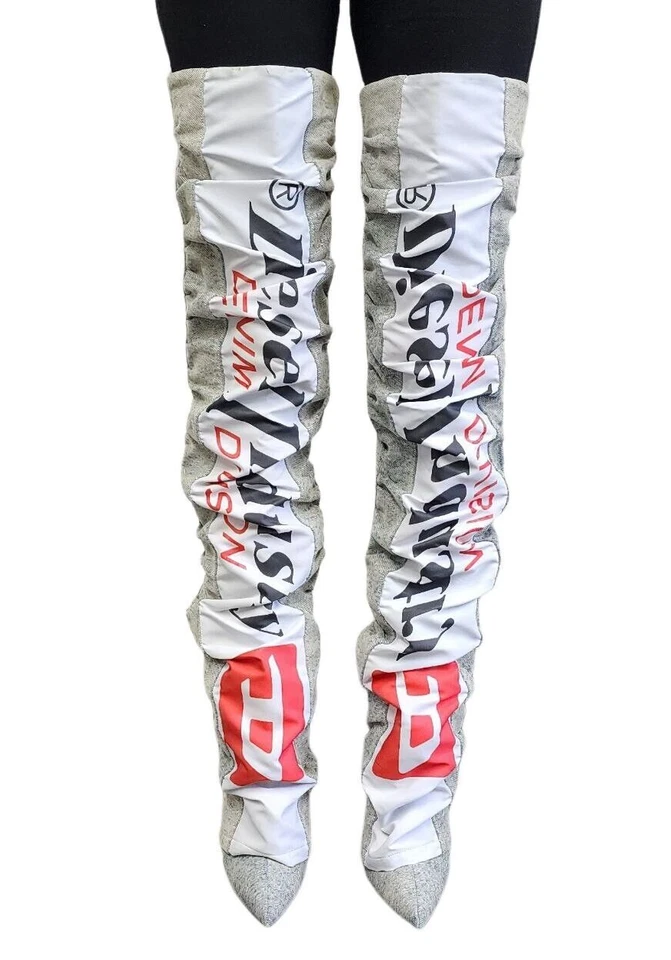 DIESEL Women's Indigo Denim Thigh High Logo Boots Size US 6 Y01887P2159 NWD NEW - Image 2 of 4