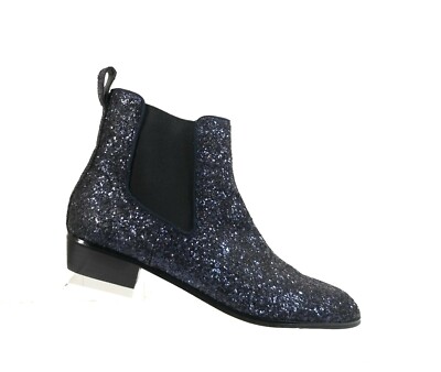 New J.Crew K3735 Women Blue Ankle Chelsea Pull On Glitter Fashion Boots Size 7.5