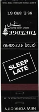 New York City New York The Edge Bar Sleep Late Vintage Matchbook Cover