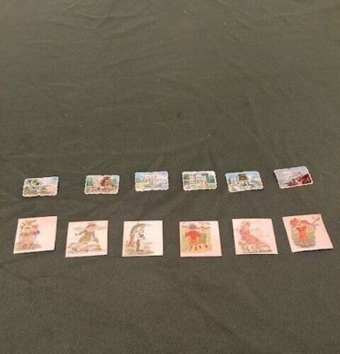 Lot of 6 blank Victorian advertising trade cards and 6 die cut scenes