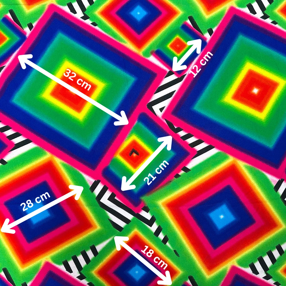 Karneval Polyester Stoff Fasching Kostüm Deko Regenbogenfarben Quadrate OP-Art - Bild 2 von 4