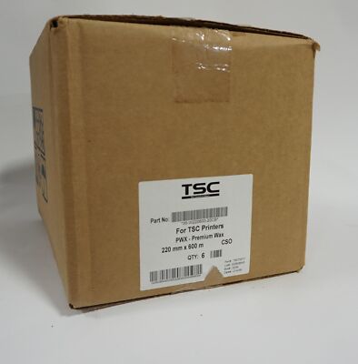 -=LOT 6=-TSC THERMAL PRINTER RIBBON 220mmX600m/8.66''x1968' BLACK WAX/1''CORE