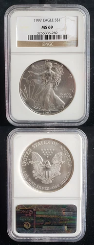 1997 American Silver Eagle 1 Oz Graded NGC MS69 Brown Label 24346