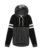NIP VICTORIA SECRET PINK Black Marled Gray Full Zip Perfect Hoodie Jacket XS/S