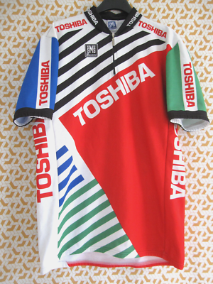Maillot Cycliste Vintage Santini – Tour Toshiba 1990 – XXXL – Occasion – Bleu, Blanc, Rouge