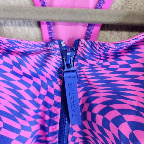 Fabletics Swimsuit Womens XXL Purple Pink Checkered Front Zip Shaping Racerback - Picture 3 of 13