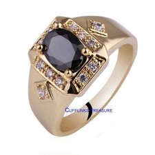Natural Black Onyx  CZ Gemstones with 925 Sterling Silver Gold plated Ring 607