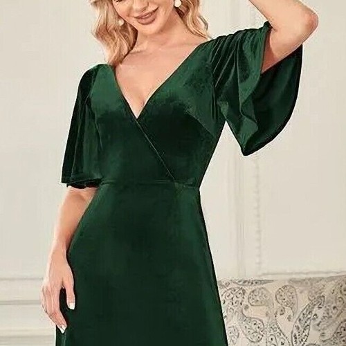 Women Emerald Green Velvet Dress Wedding Evening Prom Party Wear A- Line  Dress | eBay