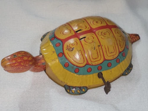 Antique VINTAGE J. CHEIN & CO. Metal Litho Toy EASTER Turtle W/O Native Rider
