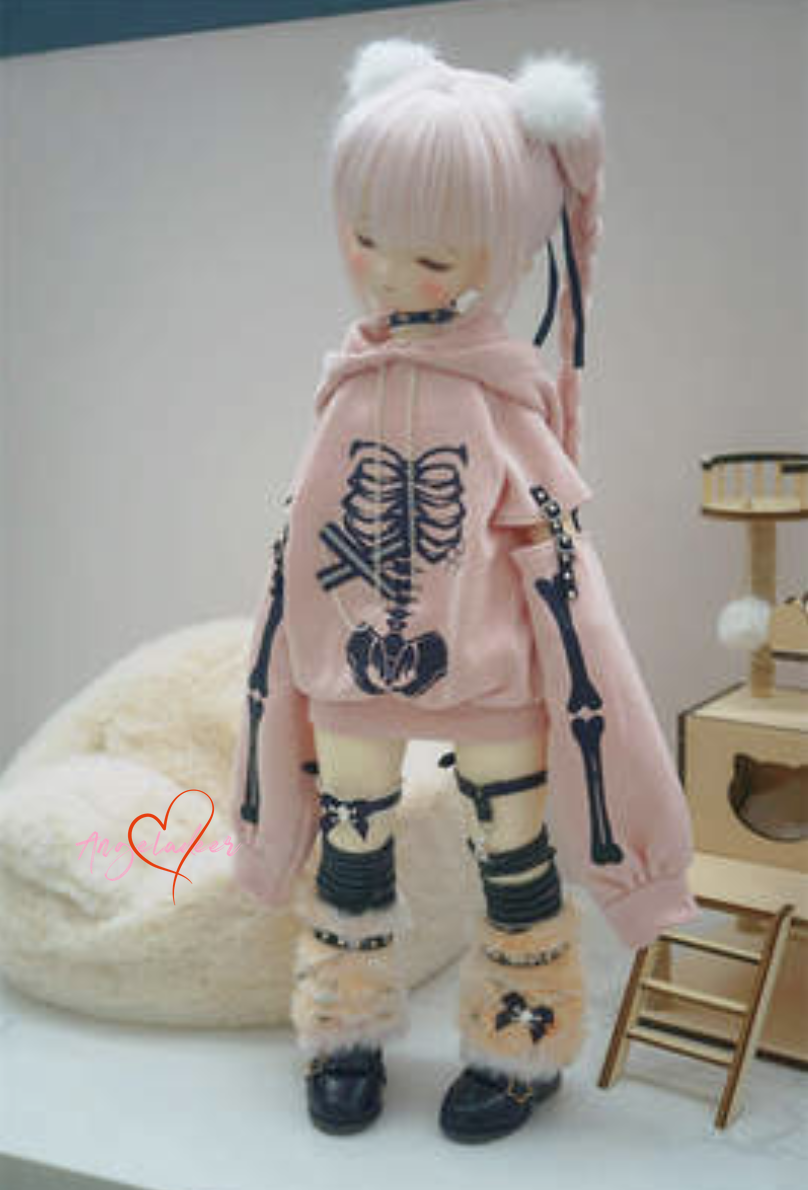 Skeleton Hoodie Suit PUNK Clothes Pink #1/#2 for 1/6yosd BJD