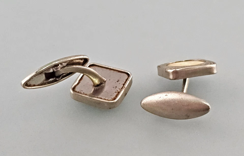 a-9325079 Paar Manschettenknöpfe silberfarben Perlmutt um 1920 Vintage 1,5x1,5cm - Bild 2 von 2