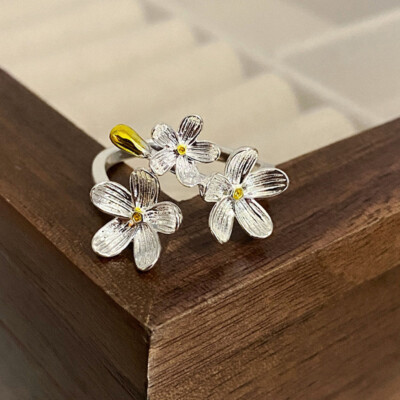 Silver Flower Open Rings Finger Ring Womens Wedding Jewelry Gifts_