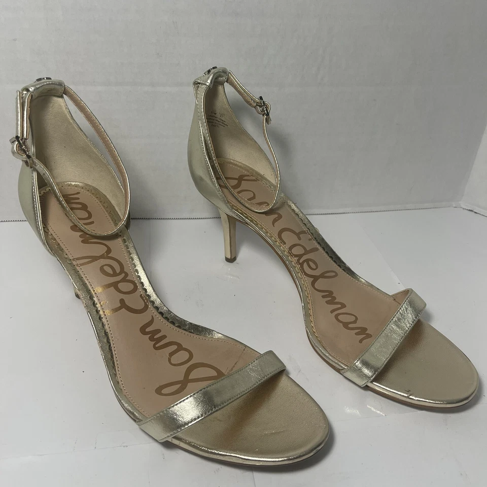 Sam Edelman Gold Shoes Womens 11 Leather Patti Ankle Strap Sandal Stiletto Heels - Image 4 of 4