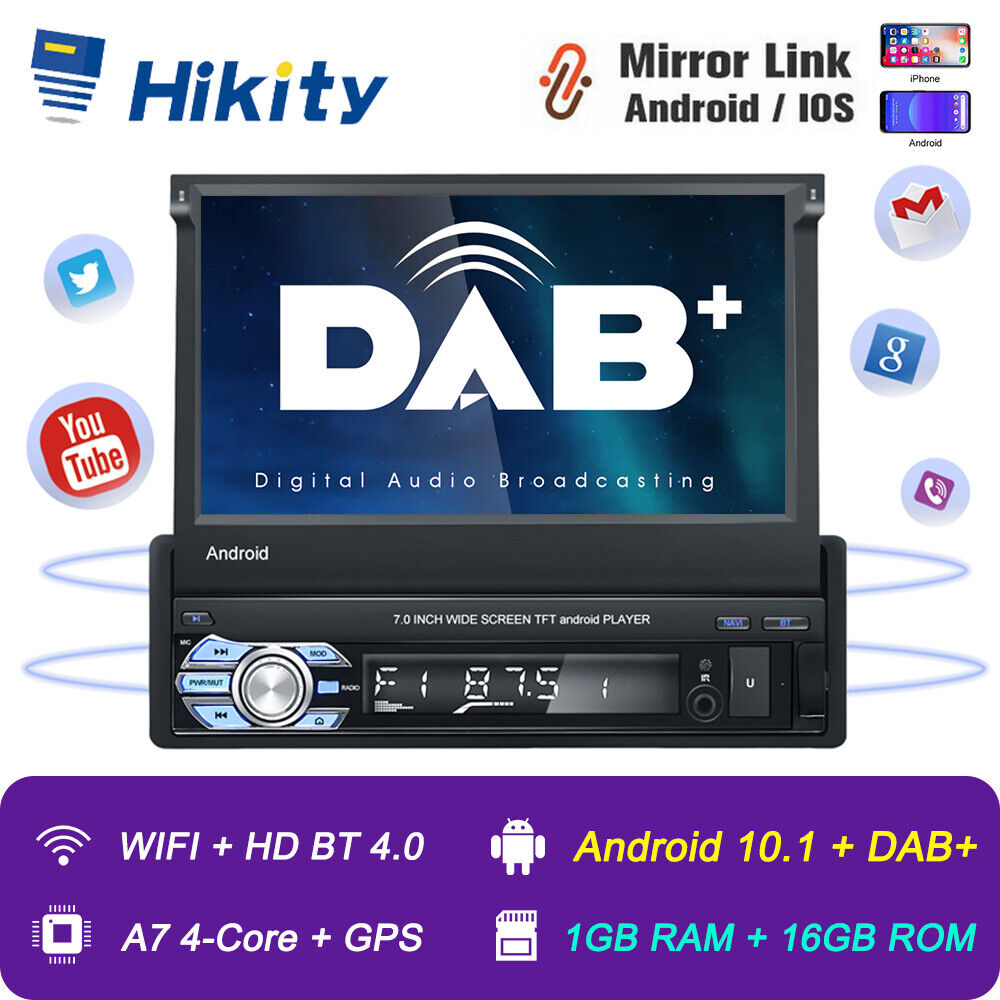 Single 1 DIN DAB Autoradio Touchscreen mit GPS Navigation Android Bluetooth USB
