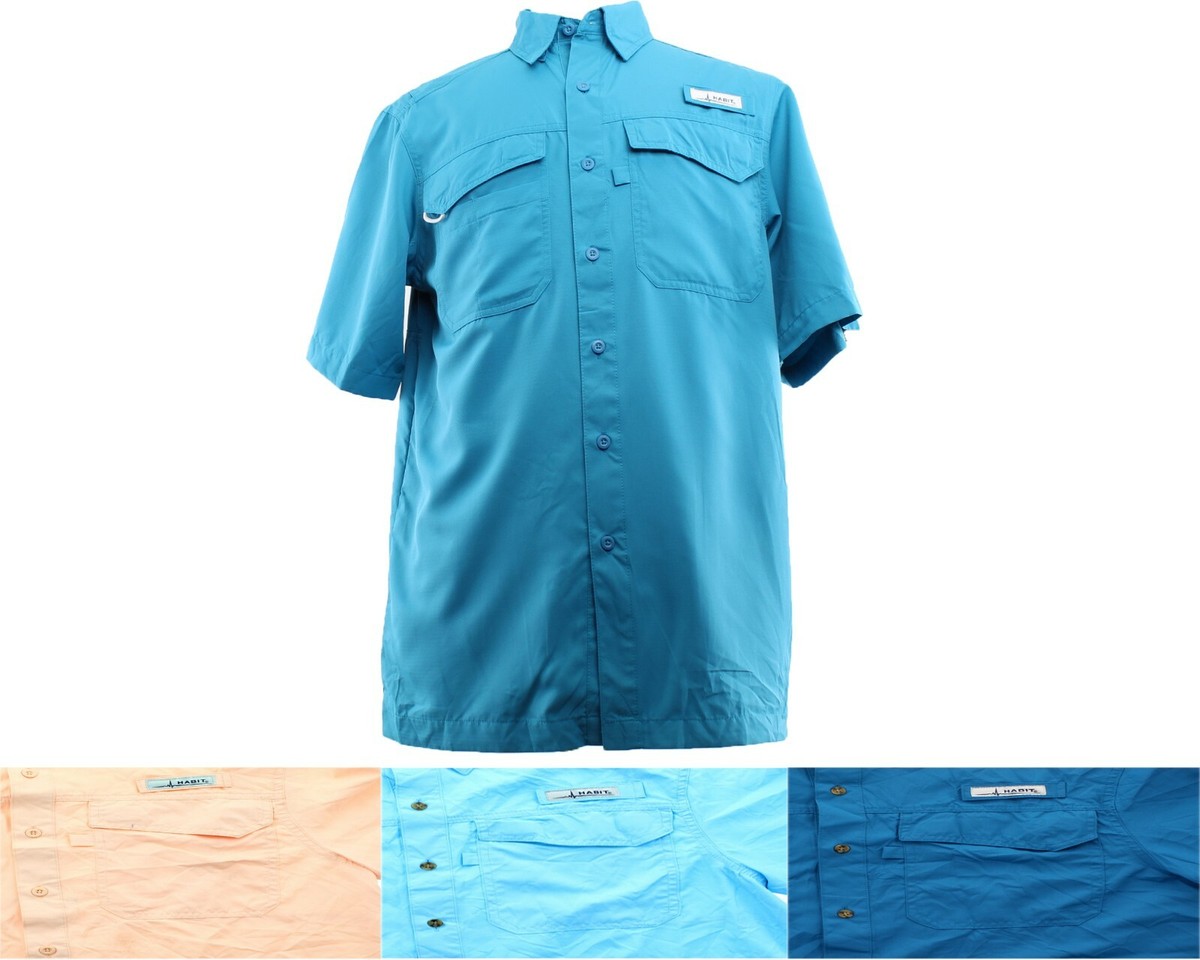 Habit Taku Bay Shirt Men's Fishing River Guide Button Down Short Sleeve  TS1257