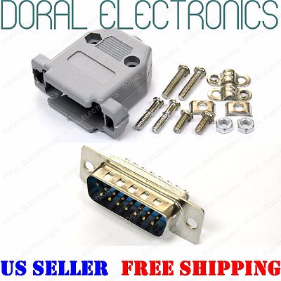 DB15 15-Pin Male Solder Cup Connector With Plastic Hood & Hardware - DB-15M