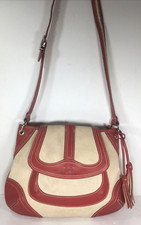 Stone Mountain Beige Canvas Red Leather Shoulder Bag