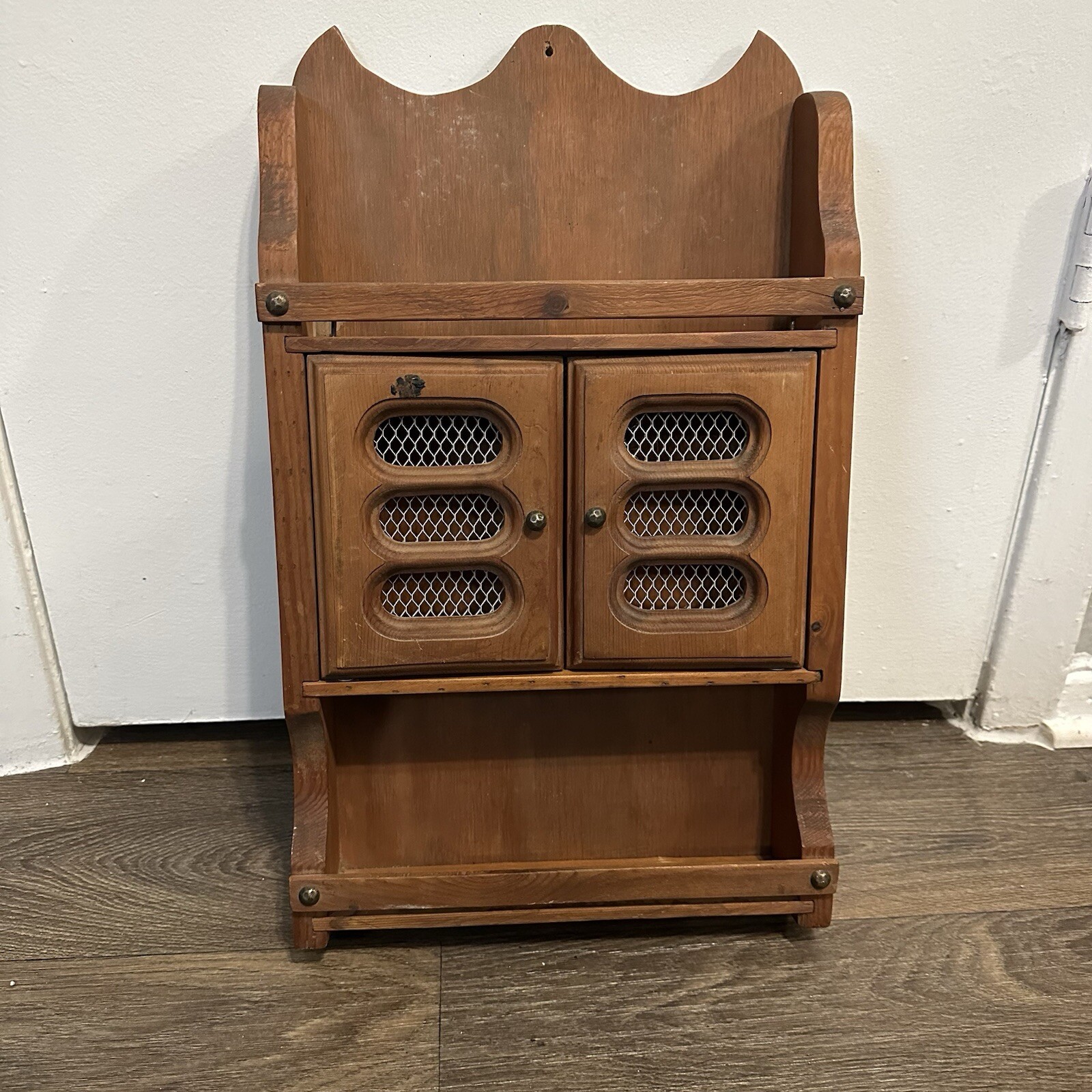 Vintage Wooden Spice Rack Wall Shelf with Hanging Cabinet-image