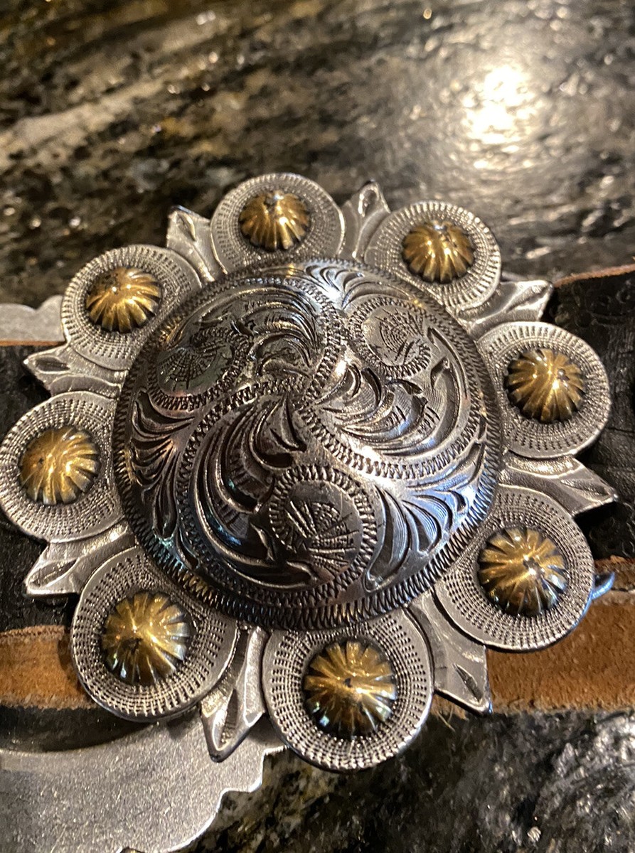 Real Leather Western BOHO Womens Belt Silver Conchos Brown  display picture 1